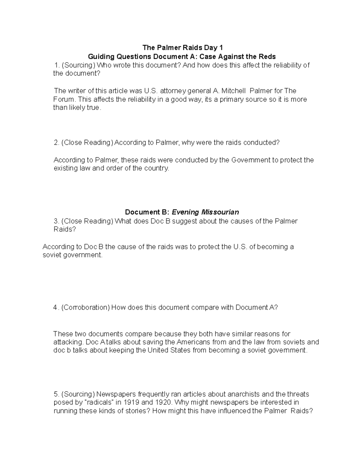 Copy of BEN Gronzo The Palmer Raids Day 1 Questions 10070366 The