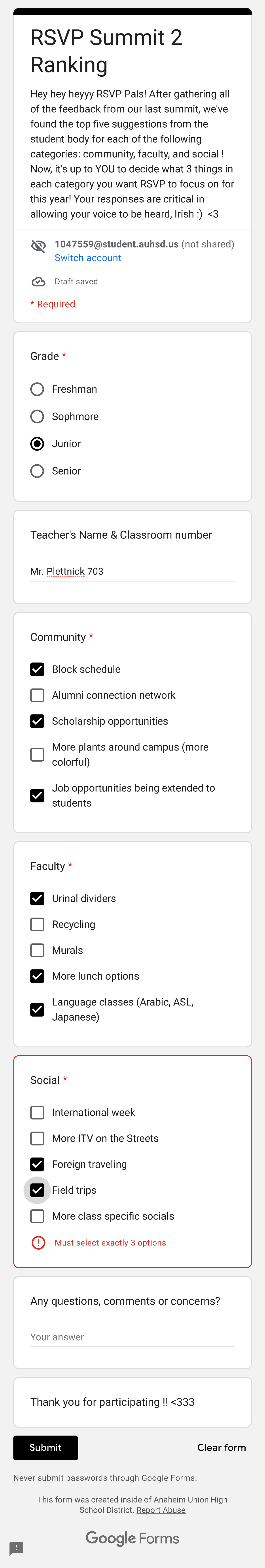 RSVP Summit 2 Ranking - good notes - Freshman Sophmore Junior Senior ...