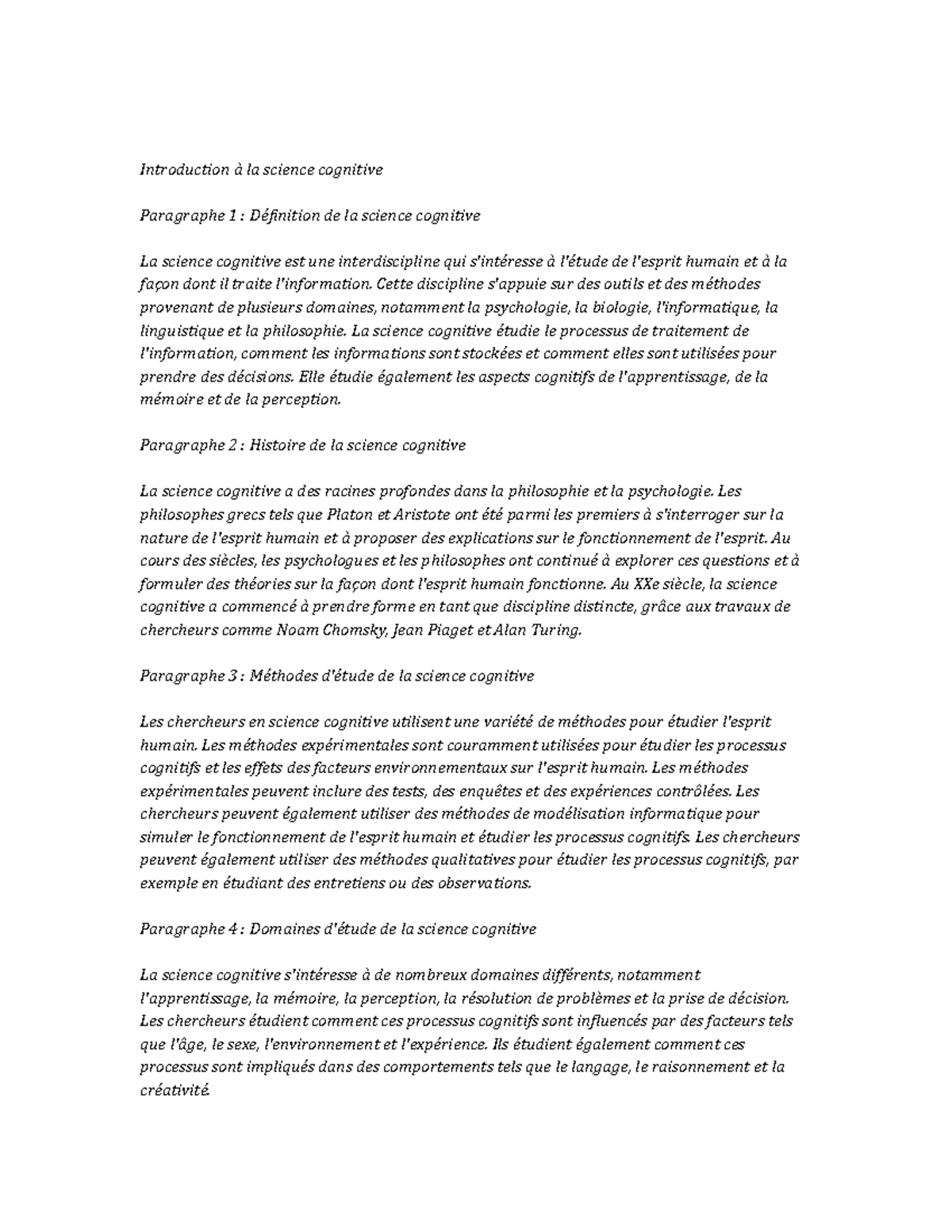 Introduction to Cognitive Science Notes de cours - Introduction à la ...