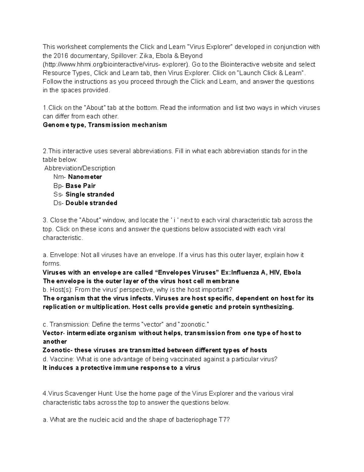 Virus HW This worksheet complements the Click and Learn