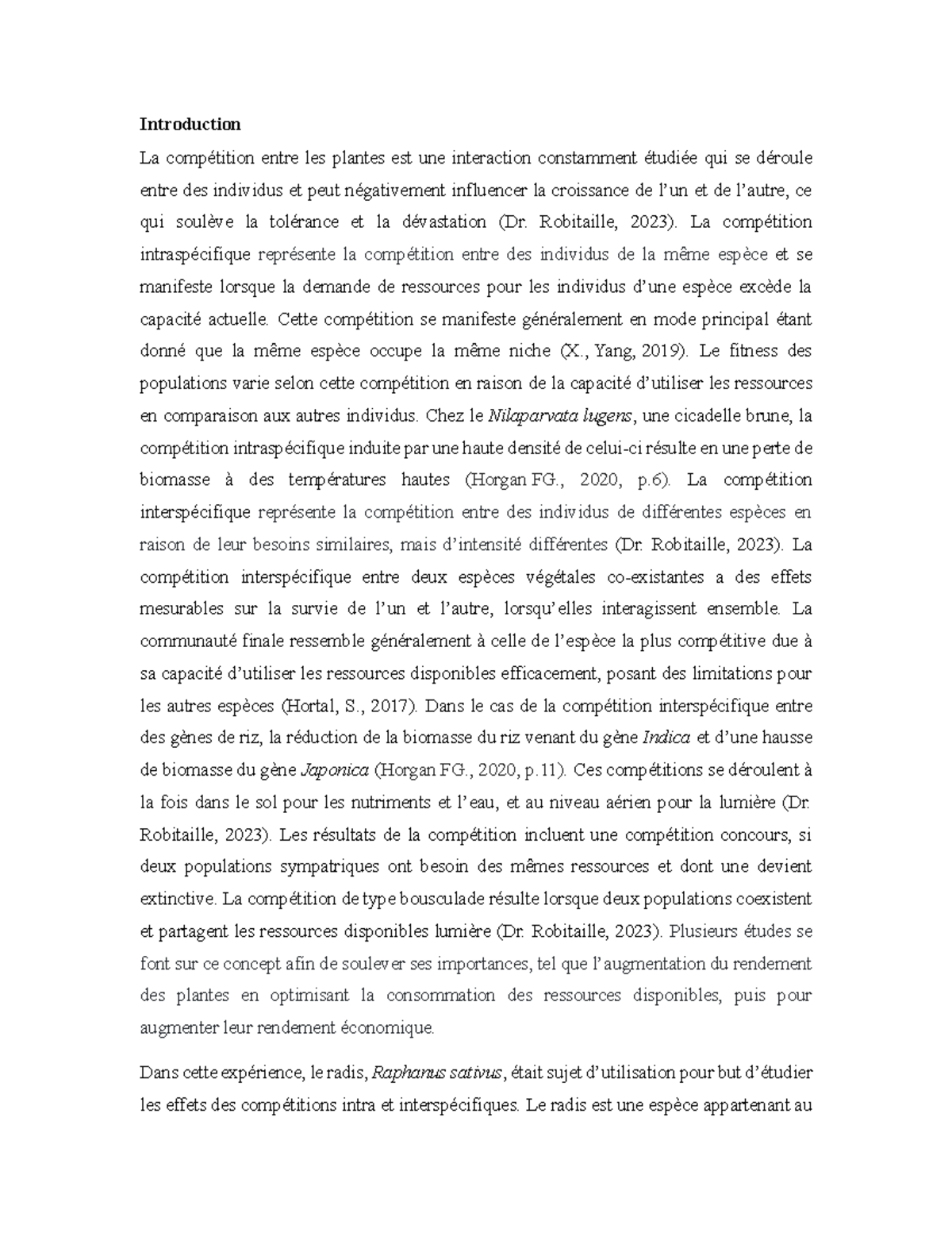 projet radis 2023 - Introduction La compétition entre les plantes est ...