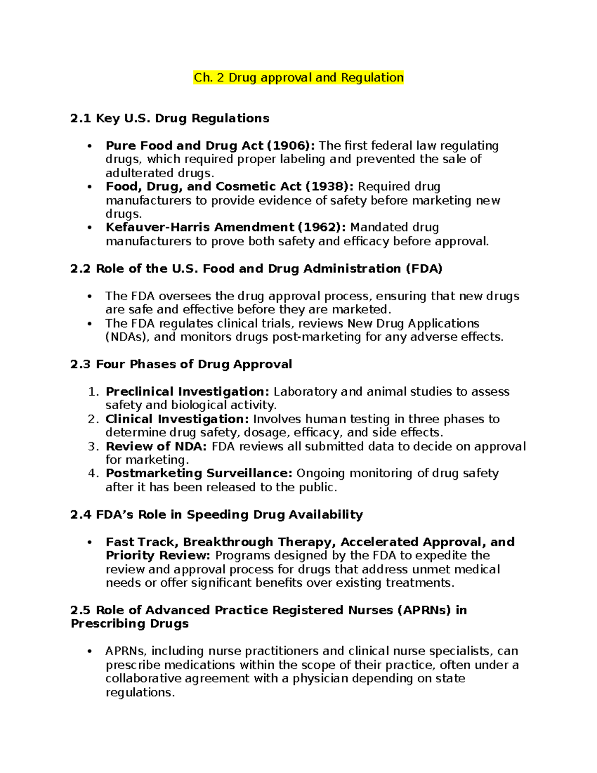 Adams Pharm Exam 1 - Ch. 2 Drug approval and Regulation 2 Key U. Drug ...