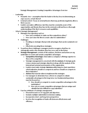 Chapter 6 - Summary Strategic Management: Creating Competitive ...