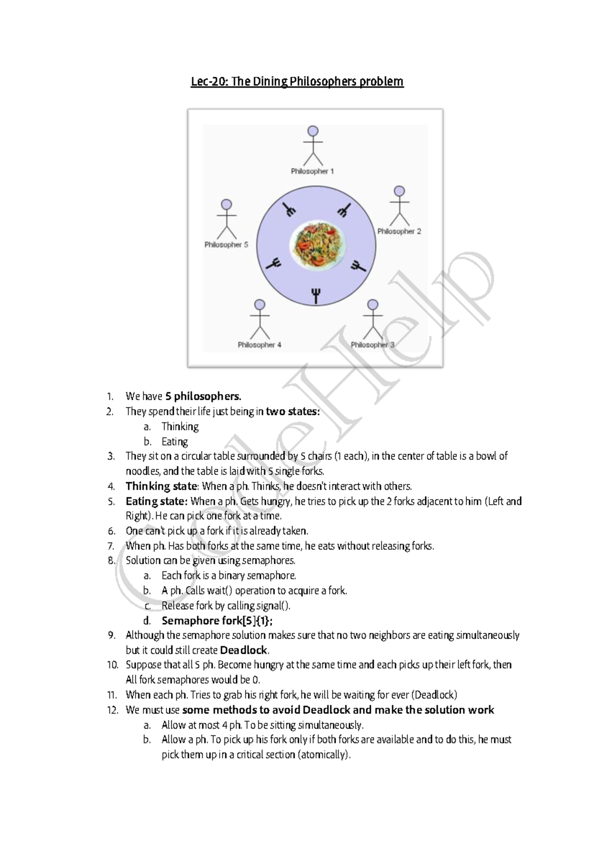 Lec20 notes - gate note - Lec-20: The Dining Philosophers problem We ...