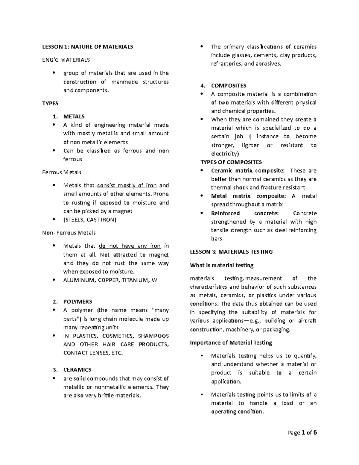 ReviewerMATSCI ReviewerMATSCI LESSON 1 NATURE OF MATERIALS ENG