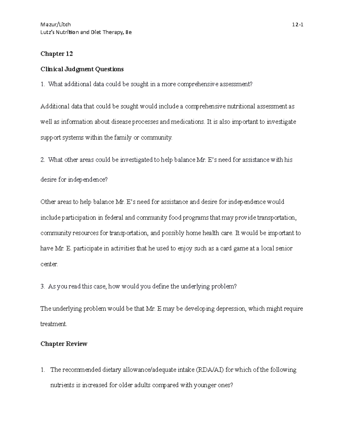 Ch12 - Chapter review. Explain scenarios - Chapter 12 Clinical Judgment ...