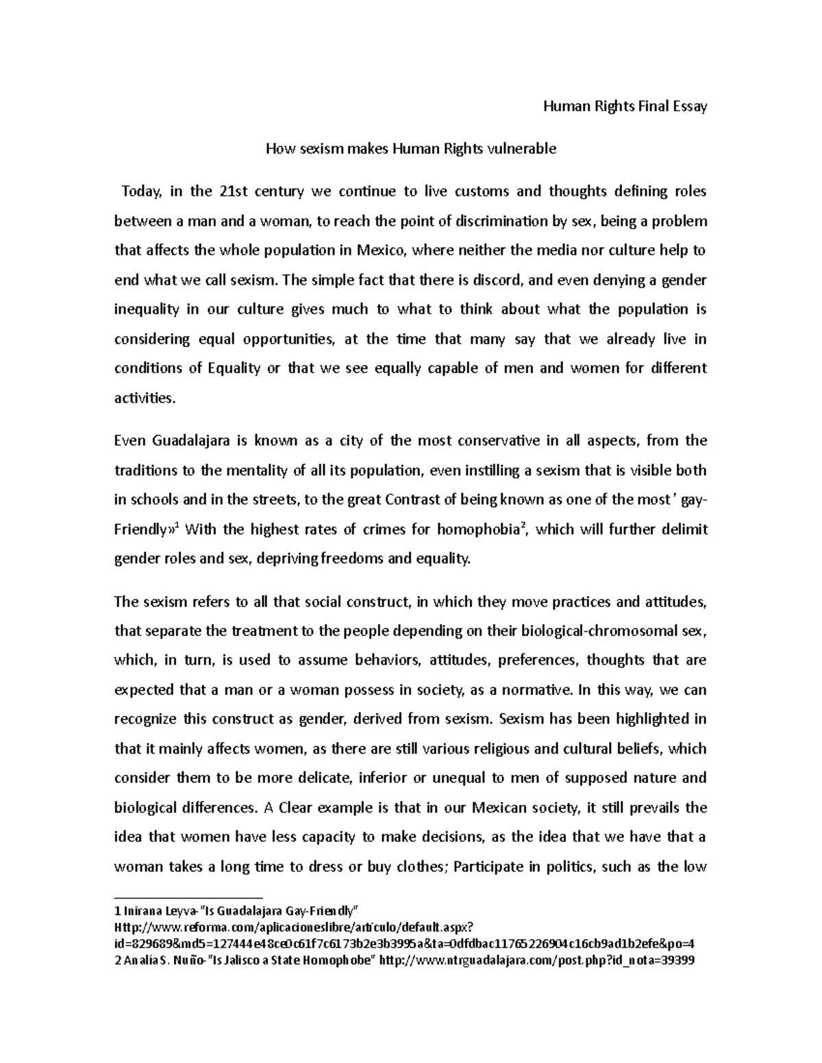 Human Rights Final Essay - The simple fact that there is discord, and ...