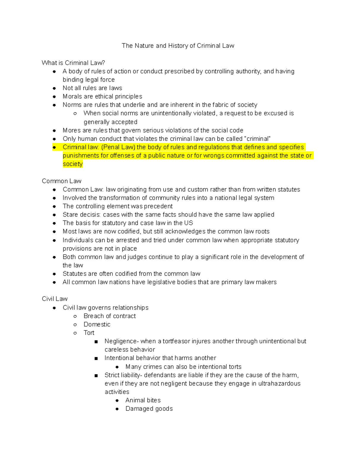 Chapter 1 Notes - The Nature and History of Criminal Law What is ...