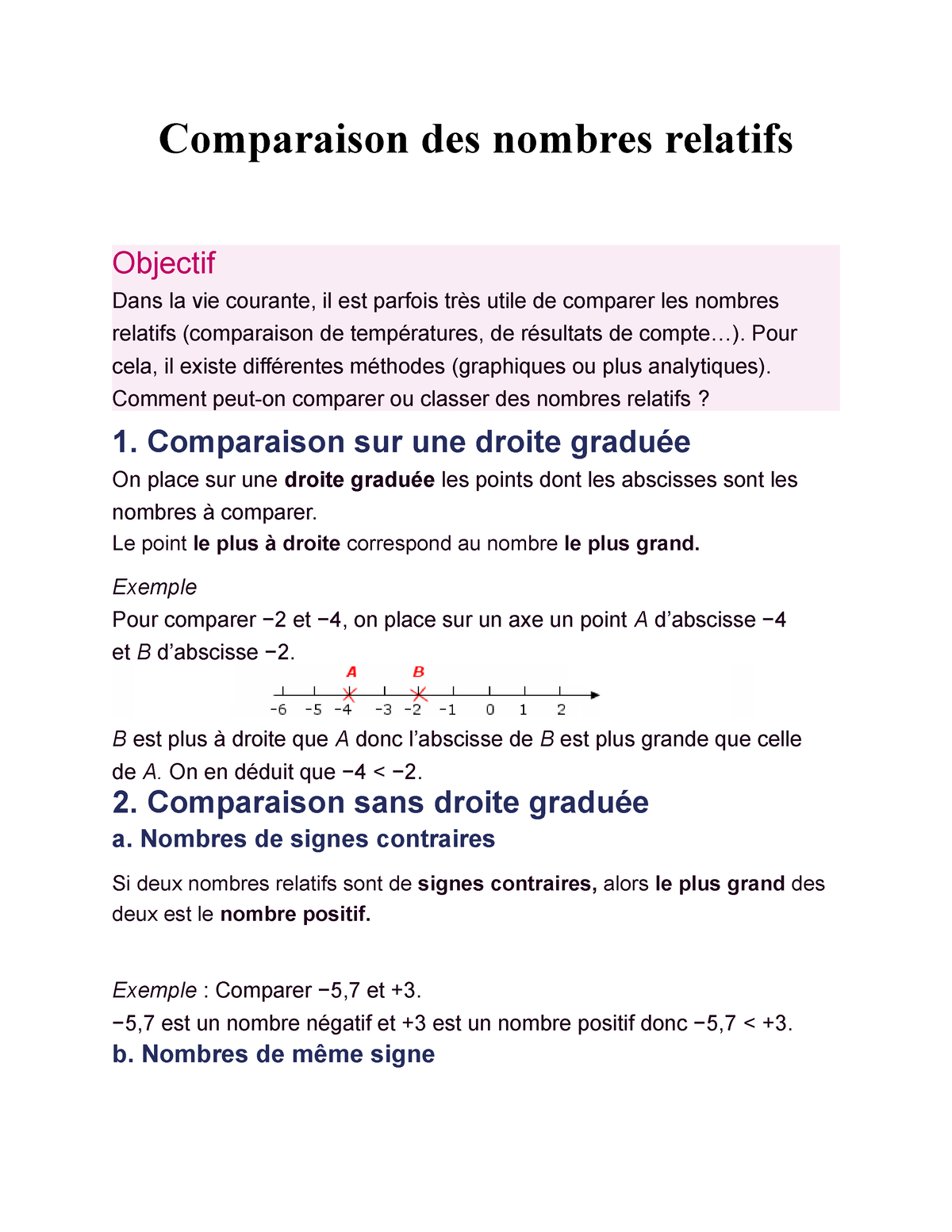 Comparaison Des Nombres Relatifs Comparaison Des Nombres Relatifs