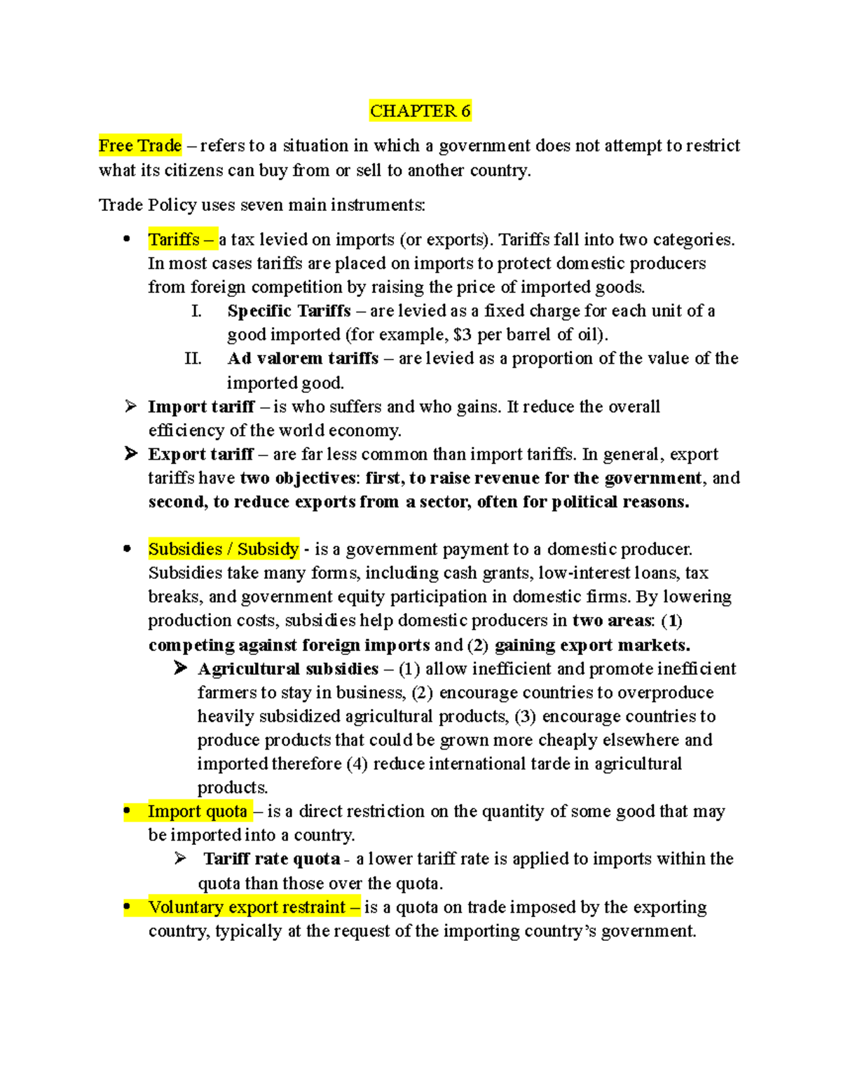 International Business And Trade - CHAPTER 6 Free Trade – Refers To A ...