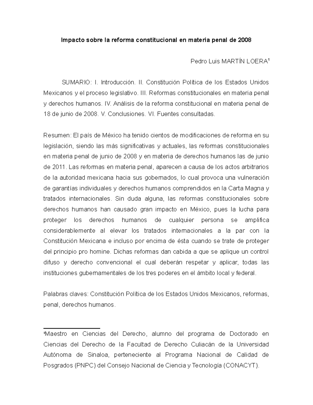 Impacto sobre la Reforma Constitucional EN Materia Penal DE 2008 ...