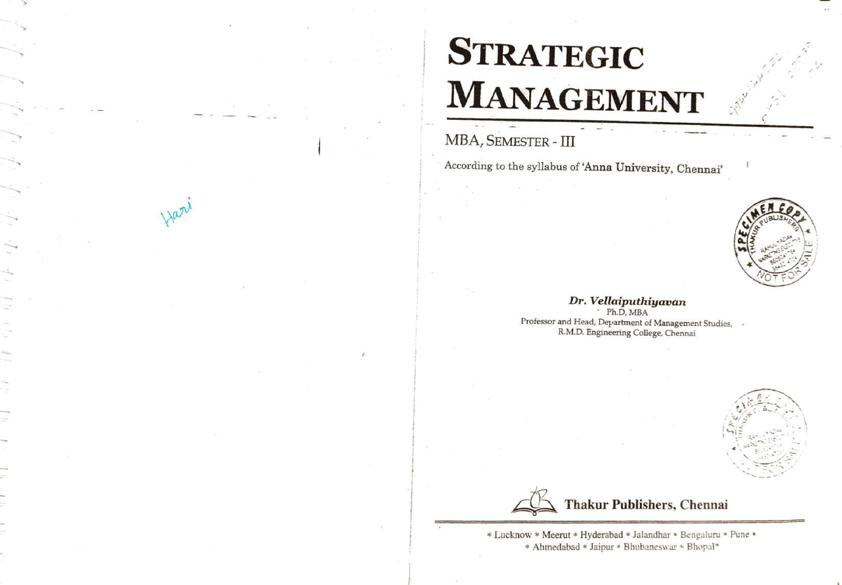 P20BA205 Strategic Management - STRATEGIC MANAGEMENT MBA, SEMESTER ...