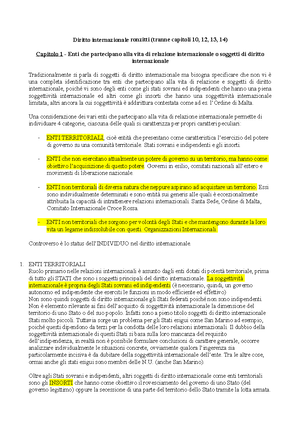 Diritto Internazionale - DIRITTO INTERNAZIONALE CAPITOLO 1 – ENTI CHE ...