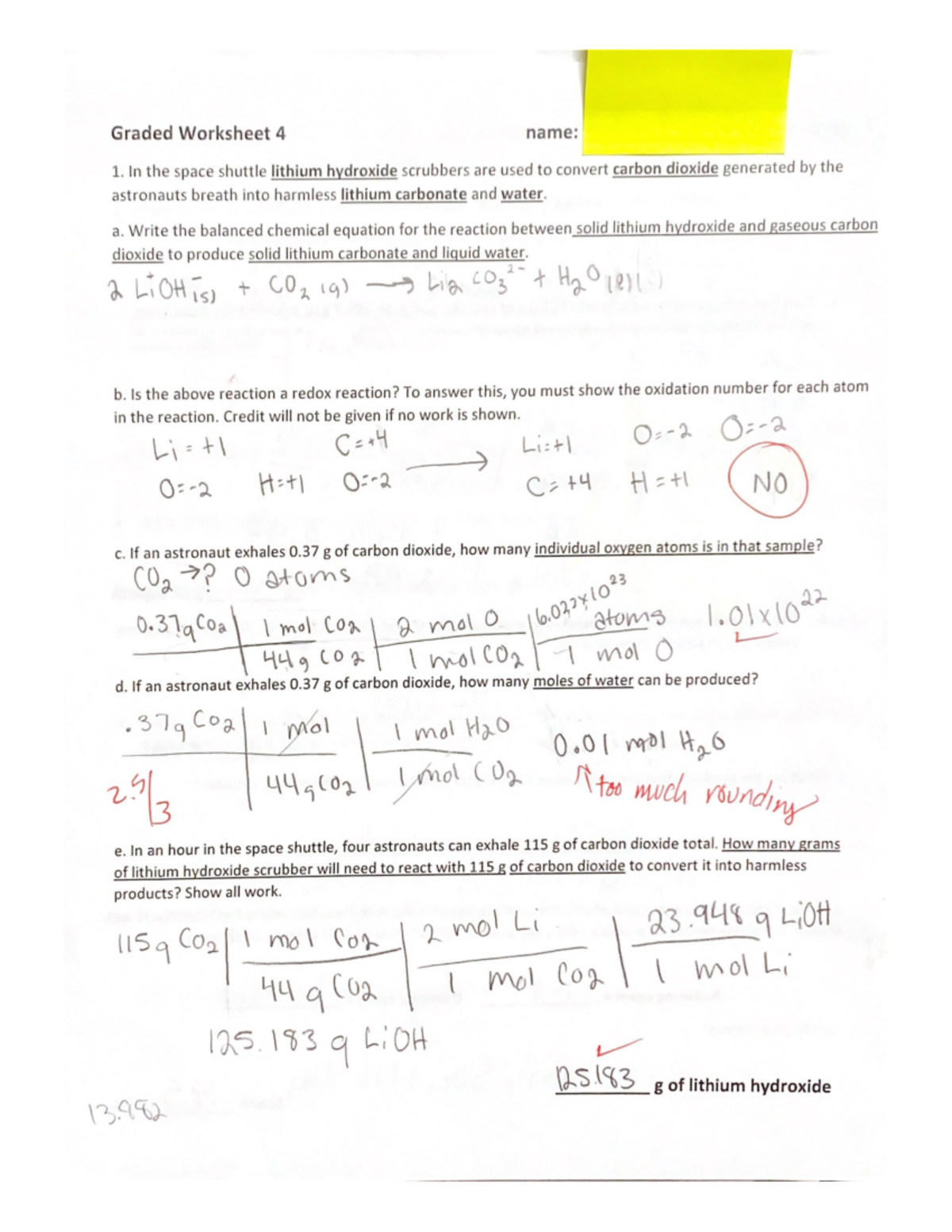 Chem161- Gradedd Worksheet 4 - Chem 161 - Studocu