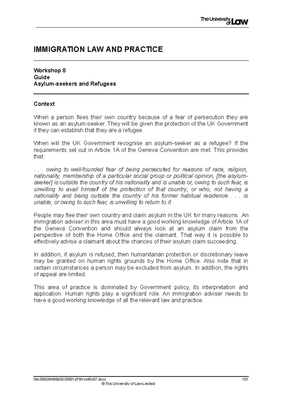 1920 imm ws08 ce01 guide - IMMIGRATION LAW AND PRACTICE Workshop 8 ...