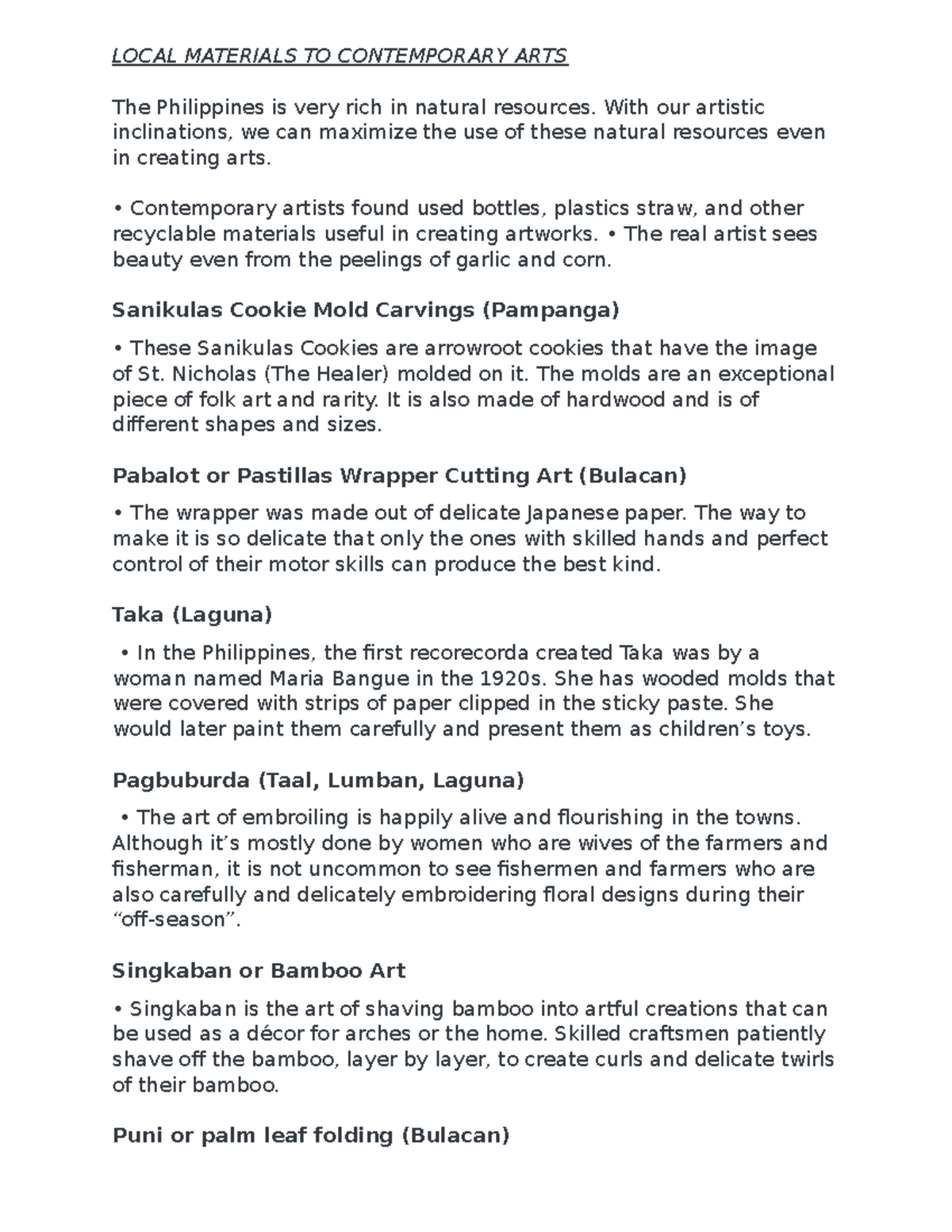 Local Materials TO Contemporary ARTS LOCAL MATERIALS TO CONTEMPORARY