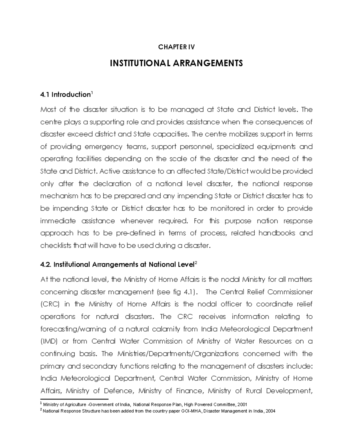 Institutional - CHAPTER IV INSTITUTIONAL ARRANGEMENTS 4 Introduction 1 ...