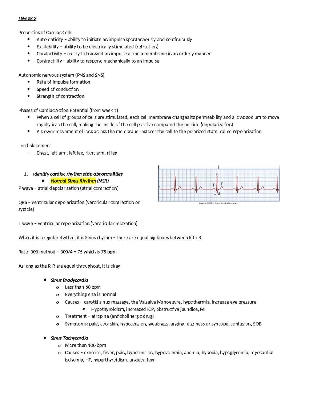 Week 2 - \Week 2 Properties of Cardiac Cells Automaticity – ability to ...