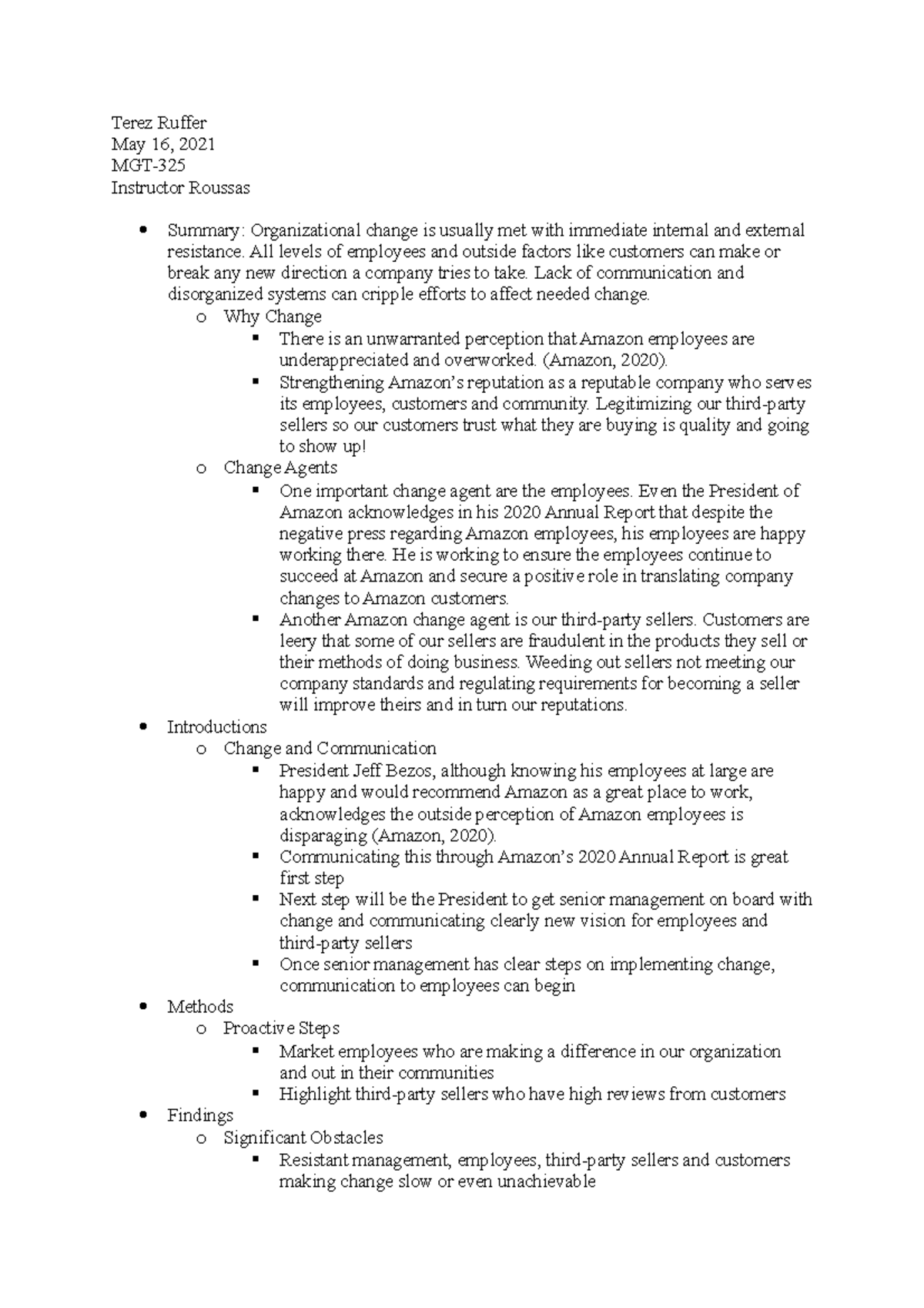 Topic 8- Benchmark Assignment - Terez Ruffer May 16, 2021 MGT ...