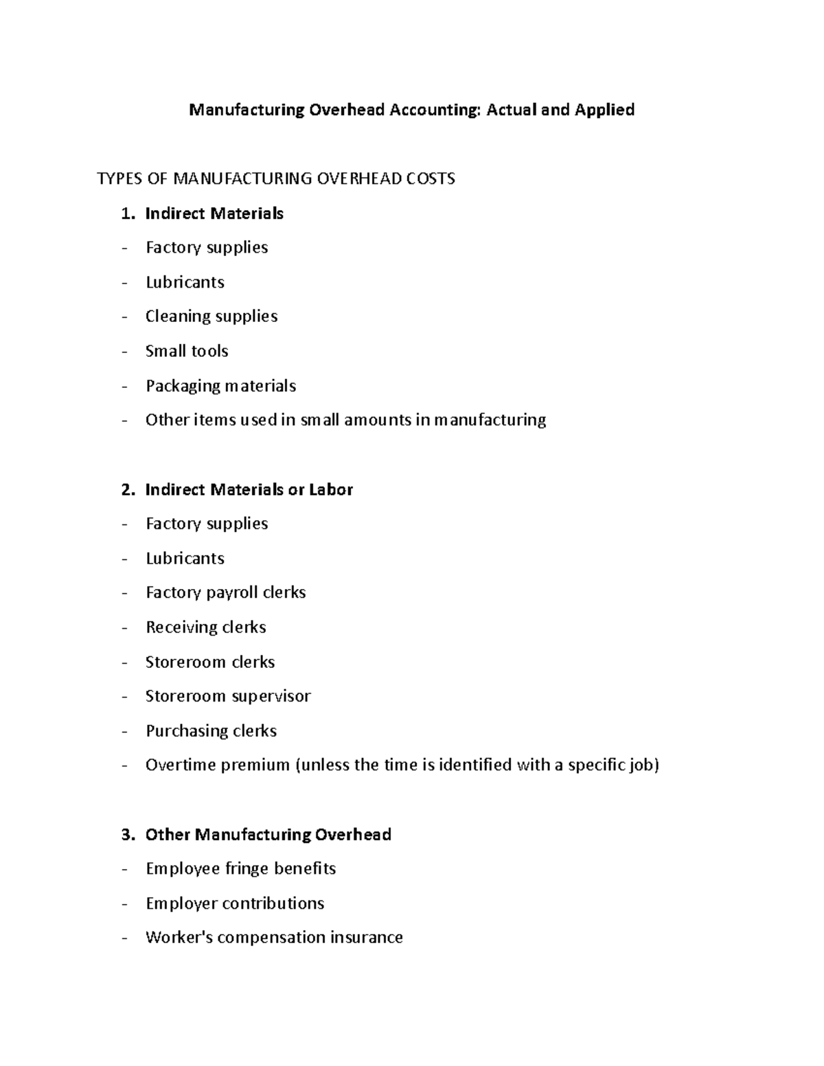 Manufacturing Overhead Accounting- Actual and Applied - Indirect ...