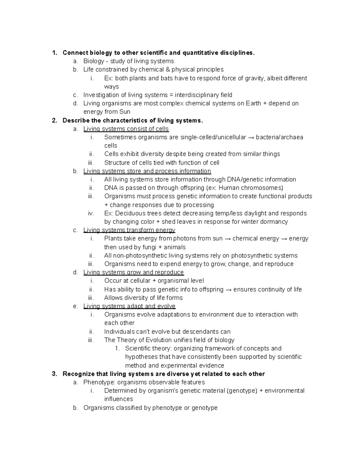 Chapter 1 Biology Learning Objectives - 1. Connect biology to other ...