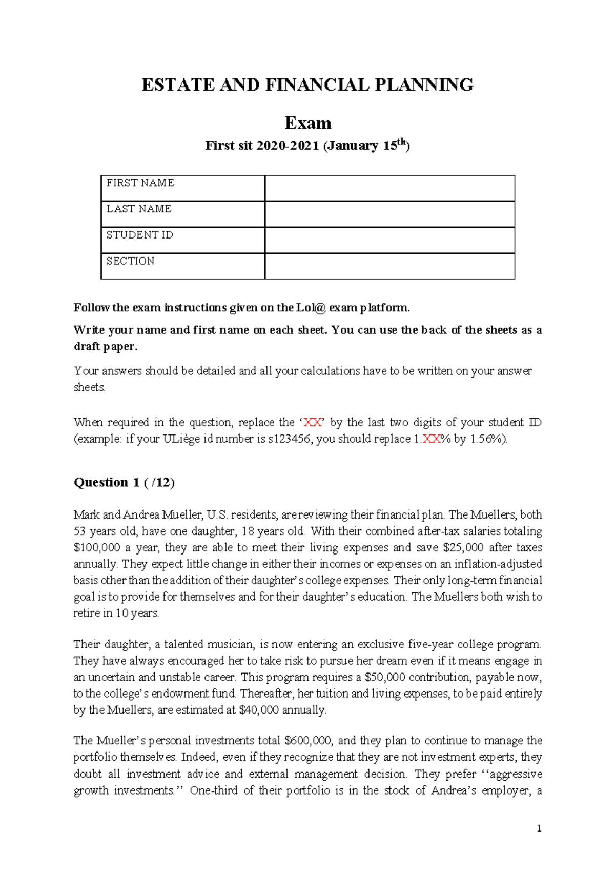 EFP2021 Exam S1 v20 efp exam 2021 ESTATE AND FINANCIAL PLANNING Exam First sit 20202021