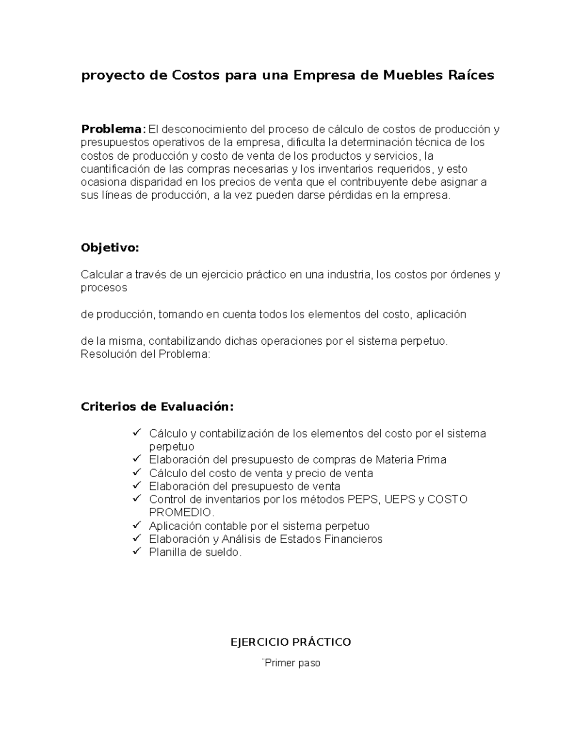 Proyecto de Costos para una Empresa de Muebles los 3 potrillos ...