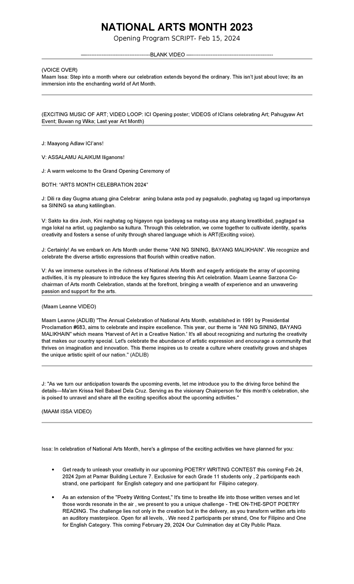 Script-ARTS- Month-2024 - NATIONAL ARTS MONTH 2023 Opening Program ...