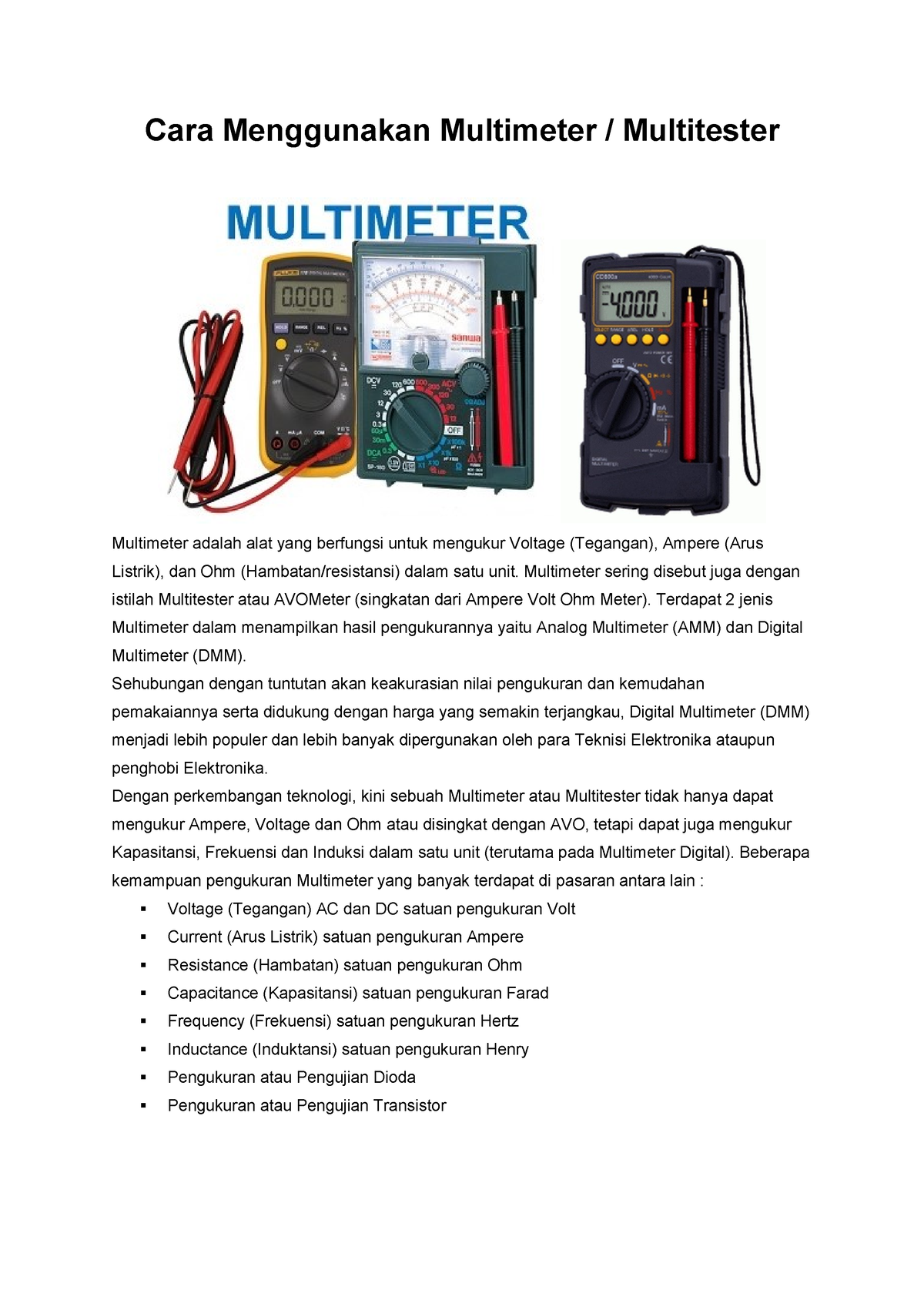 Cara Menggunakan Multimeter - Multimeter Sering Disebut Juga Dengan ...