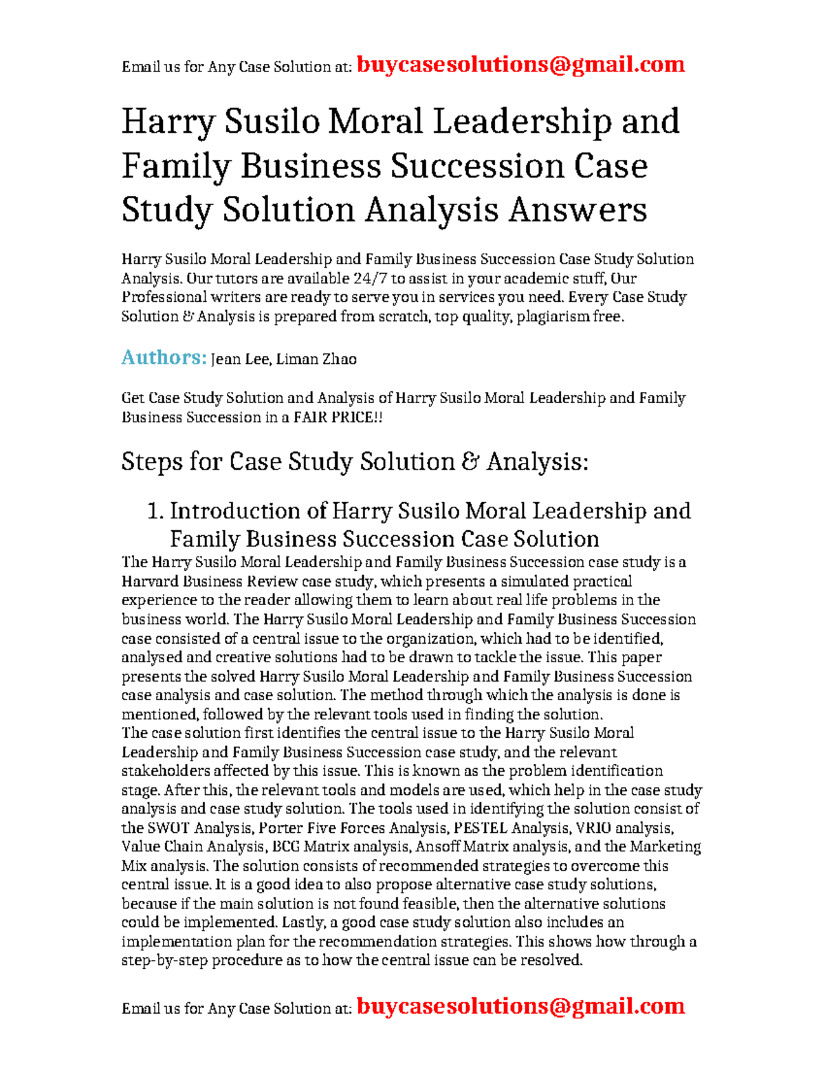 Case Solution Harry Susilo Moral Leadership and Family Business ...