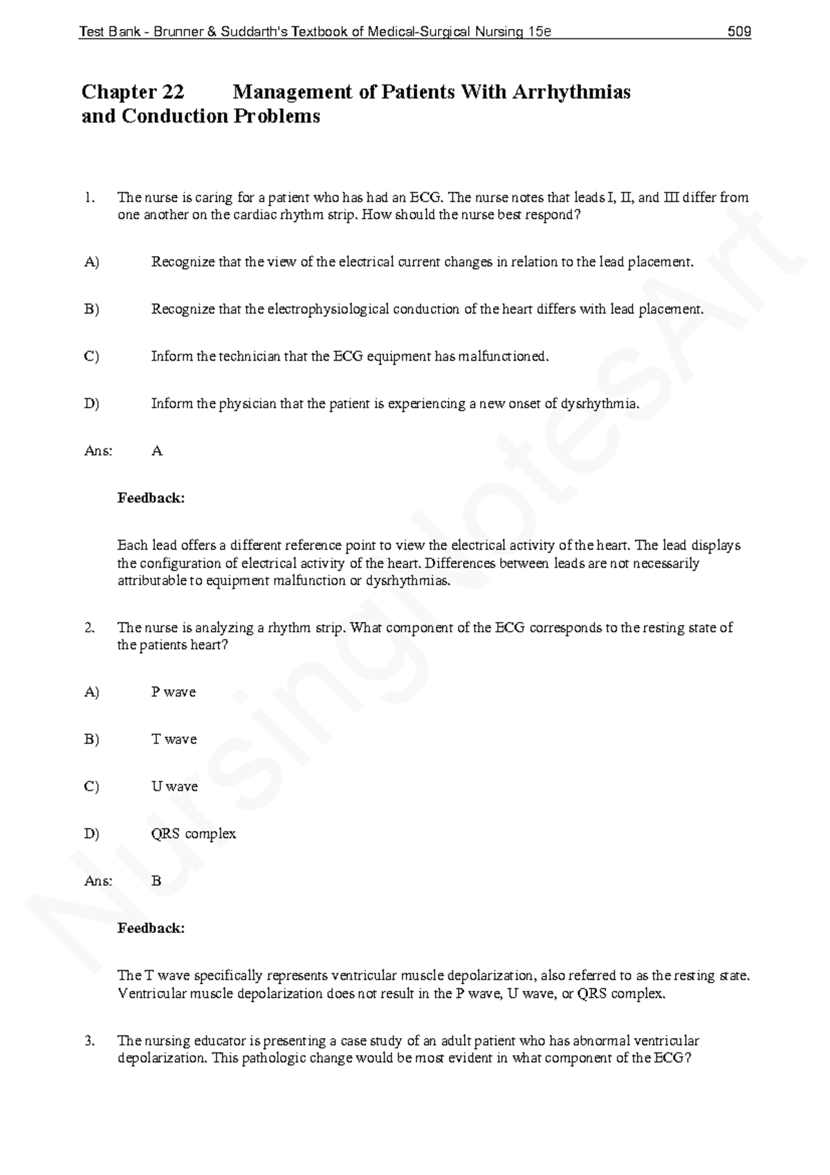 Chapter 22 Cardiac - Test Bank Questions - NursingNotesArt Chapter 22 ...