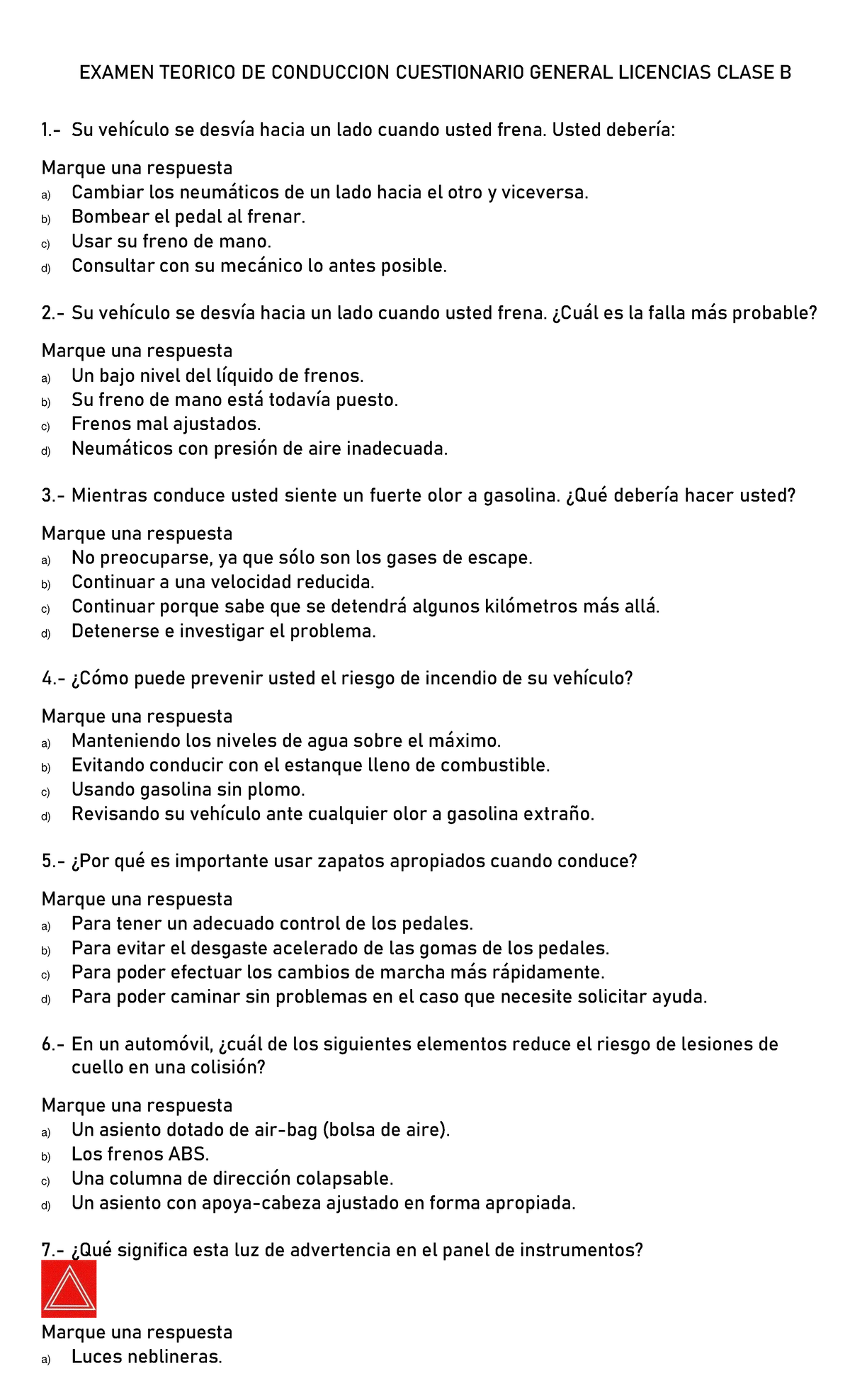 Cuestionario Clase Bgbgb - EXAMEN TEORICO DE CONDUCCION CUESTIONARIO ...