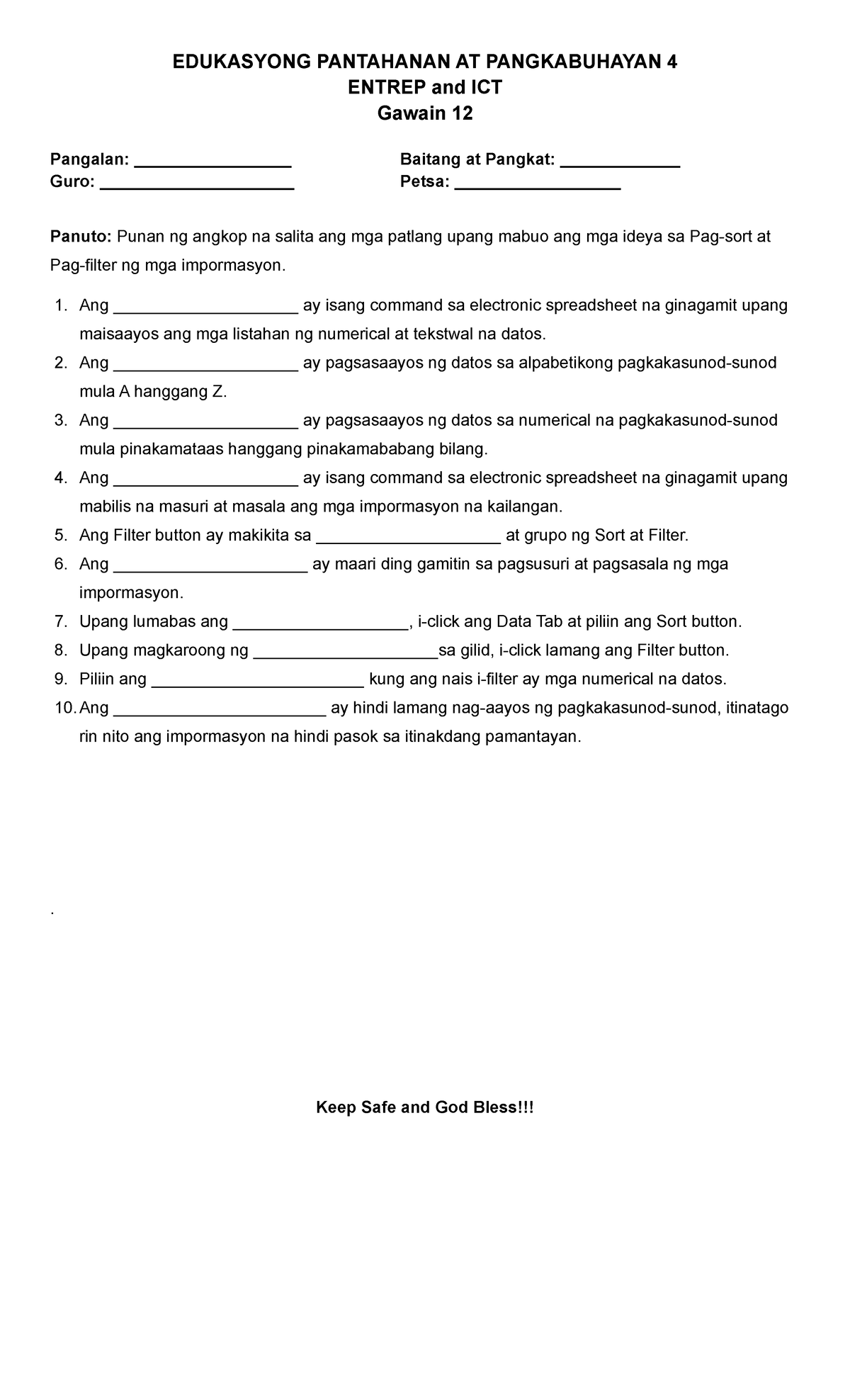 Entrep-ICT WS12 - EPP ICT Grade 4 - EDUKASYONG PANTAHANAN AT ...