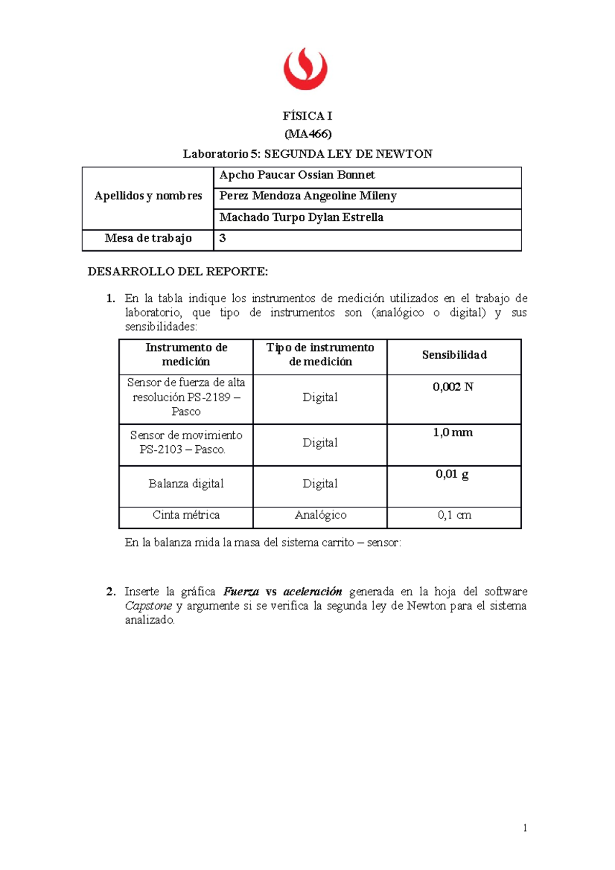 Ev42 Ma466 L5 Apcho Practica Reporte FÍsica I Ma466 Laboratorio 5