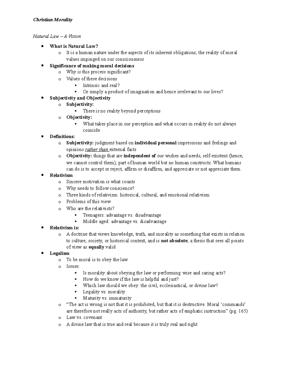 Natural Law - Tran - Christian Morality Natural Law – A Vision What is ...