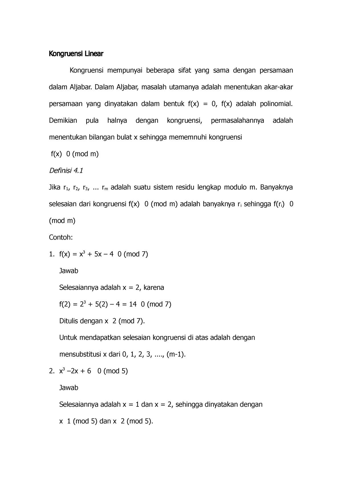 Kongruensi Linear - Kongruensi Linear Kongruensi Mempunyai Beberapa ...