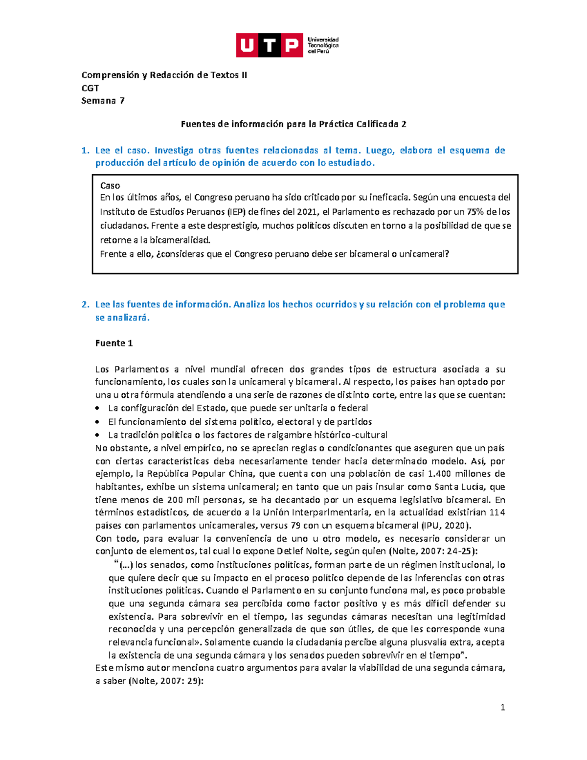 Semana 7 Fuentes de información Práctica Calificada 2 ComprensiÛn y RedacciÛn de Textos II CGT