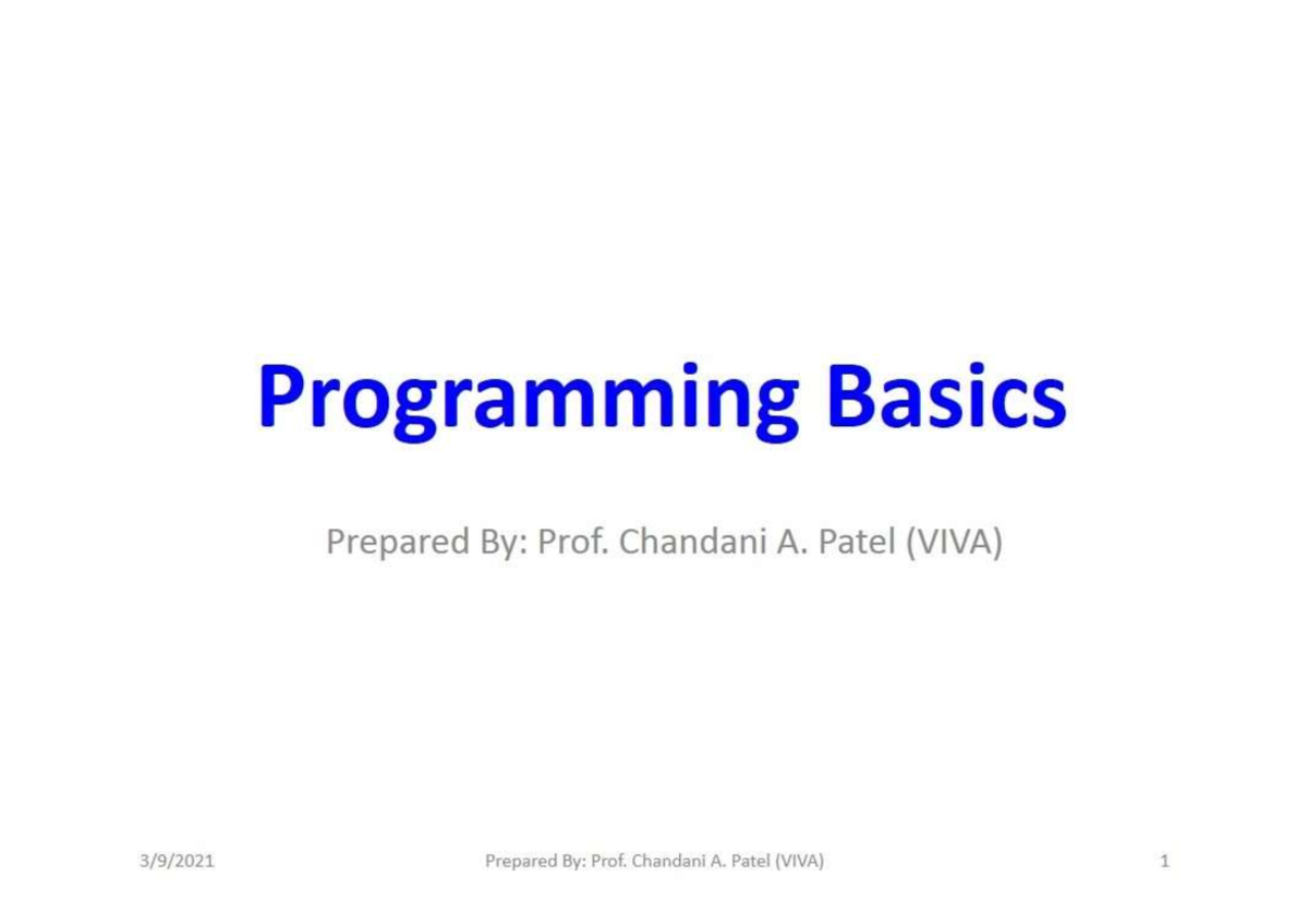Part-1 Unit - I - notes on c++ - Programming Basics Prepared : Prof ...