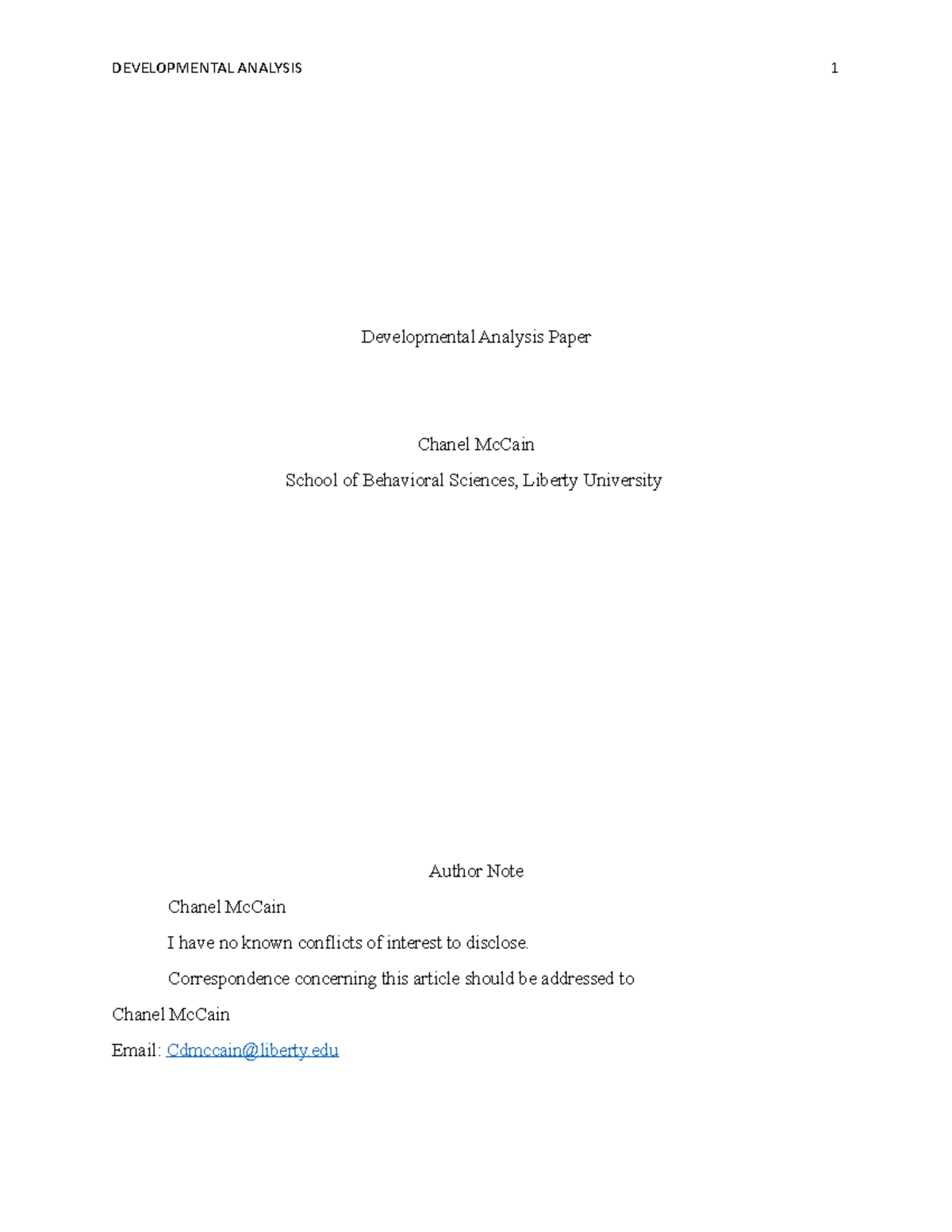 CM Developmental Analysis Paper - Developmental Analysis Paper Chanel ...