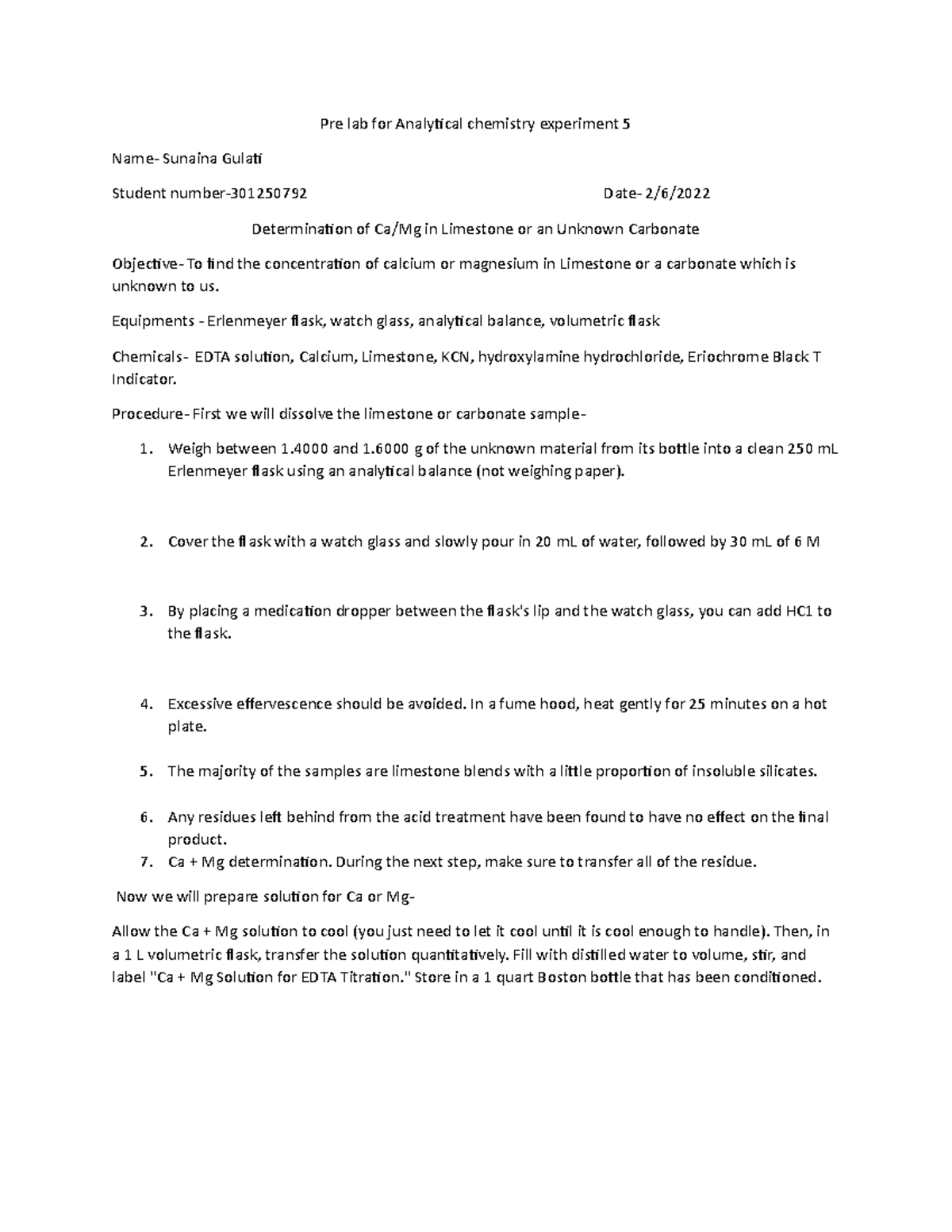 Pre lab for Analytical chemistry experiment 5 - Equipments - Erlenmeyer ...