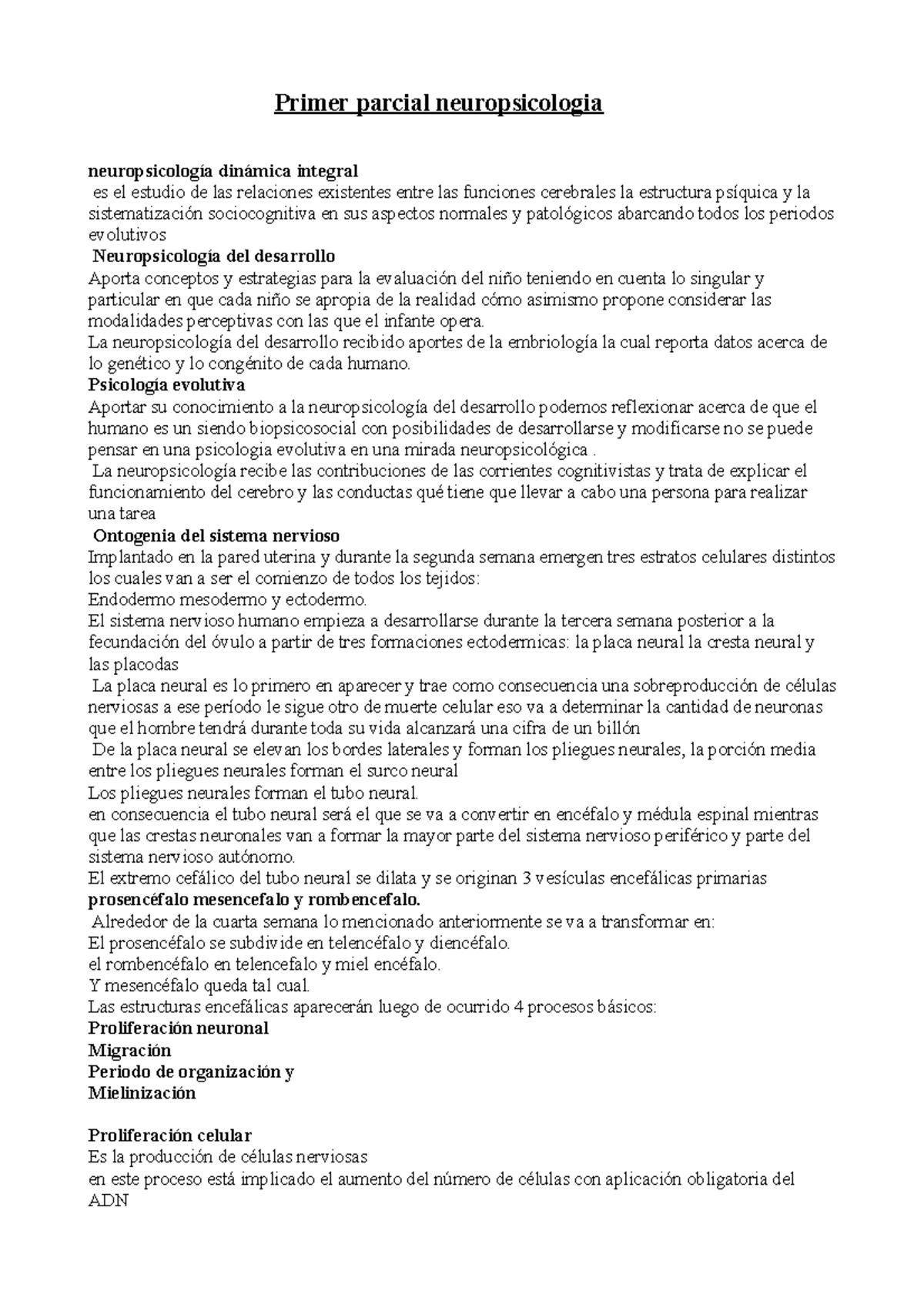 Resumen parcial neuro - Primer parcial neuropsicologia neuropsicología ...