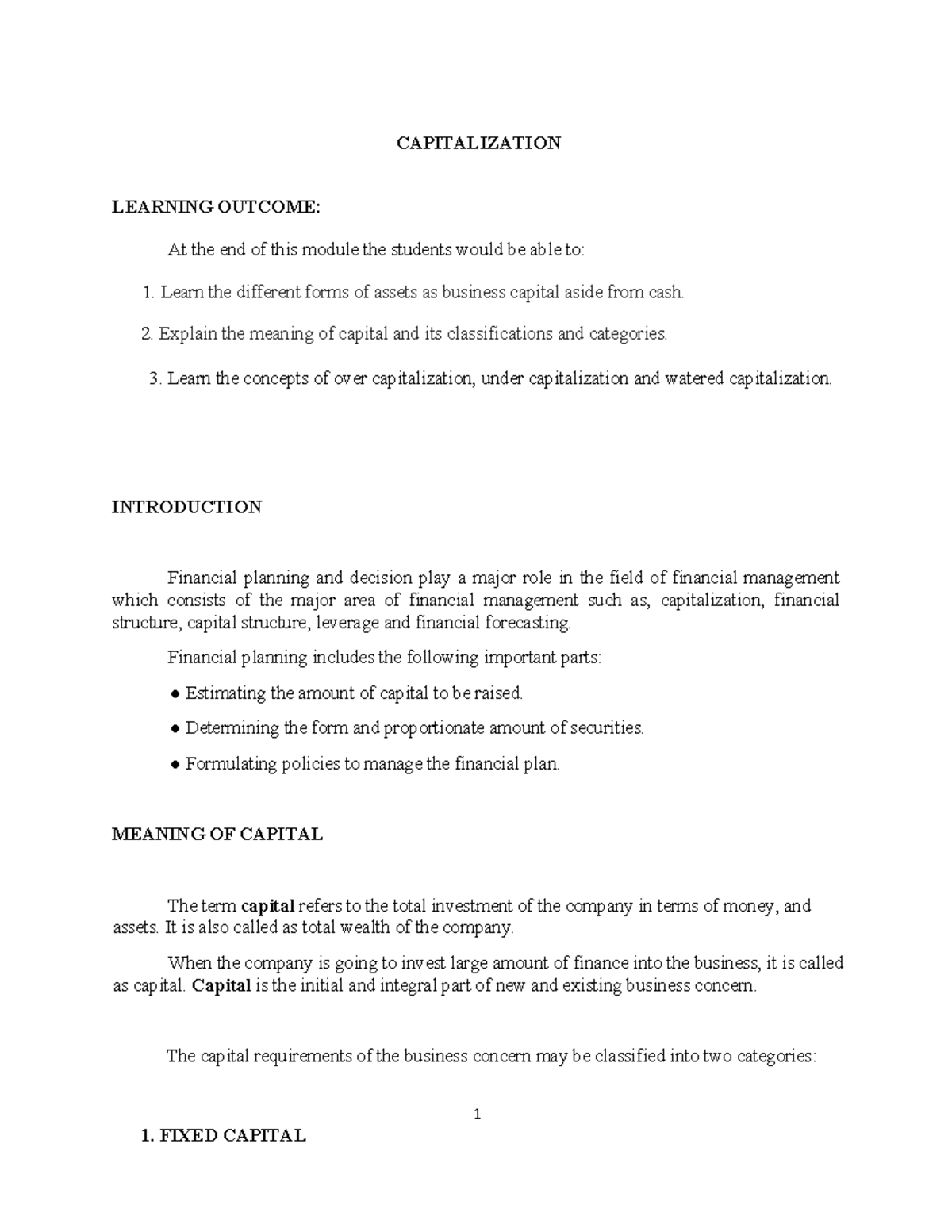 Capitalization - Lecture notes 1 - CAPITALIZATION LEARNING OUTCOME: At ...