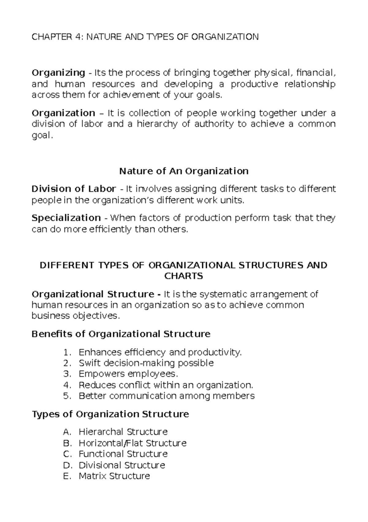 Chapter 4 - fabm - CHAPTER 4: NATURE AND TYPES OF ORGANIZATION ...