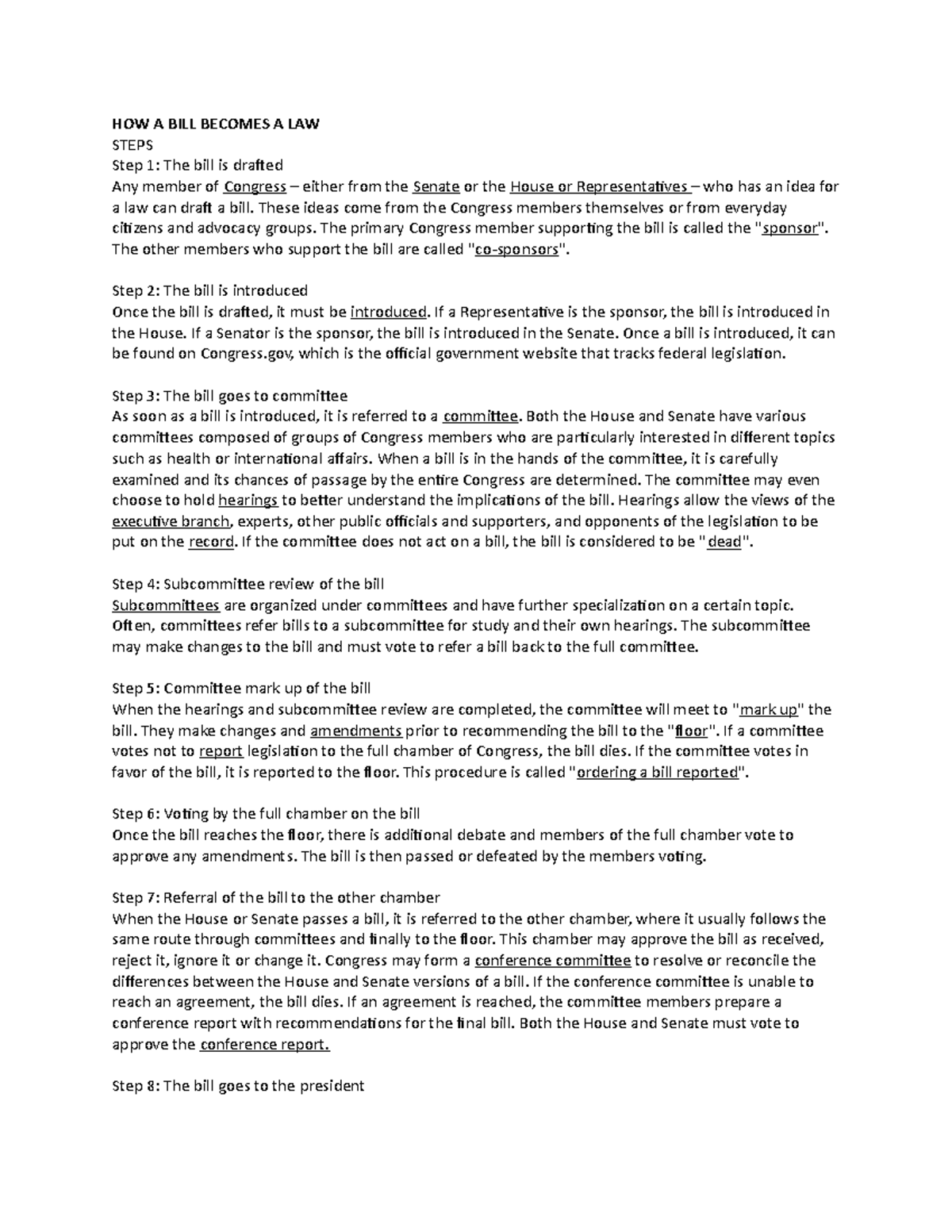 HOW A BILL A LAW HOW A BILL A LAW STEPS Step 1 The