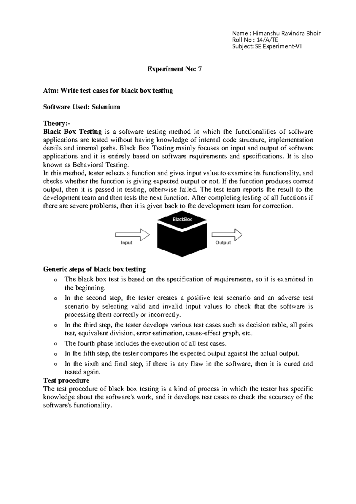 Prac 7 - Good - Software Used: Selenium Theory:- Black Box Testing Is A ...