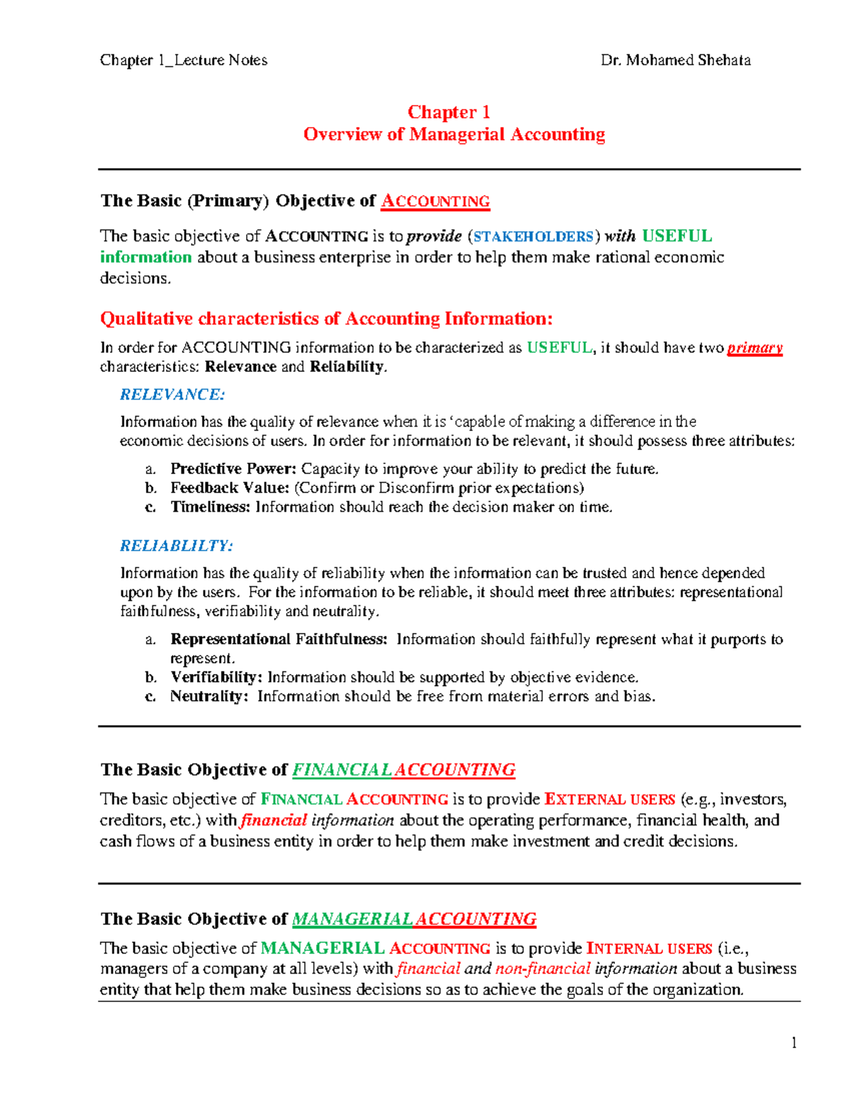 Chapter 1 - Lecture Notes 1,2 - Chapter 1 Overview Of Managerial ...