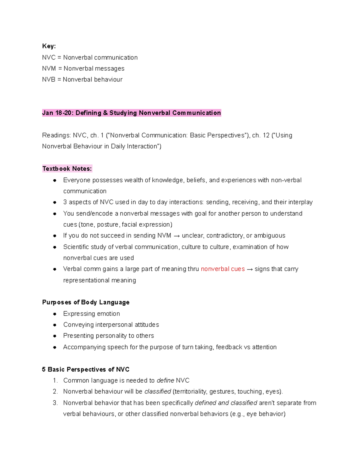 CS202 Lecture Notes - Key: NVC = Nonverbal communication NVM ...