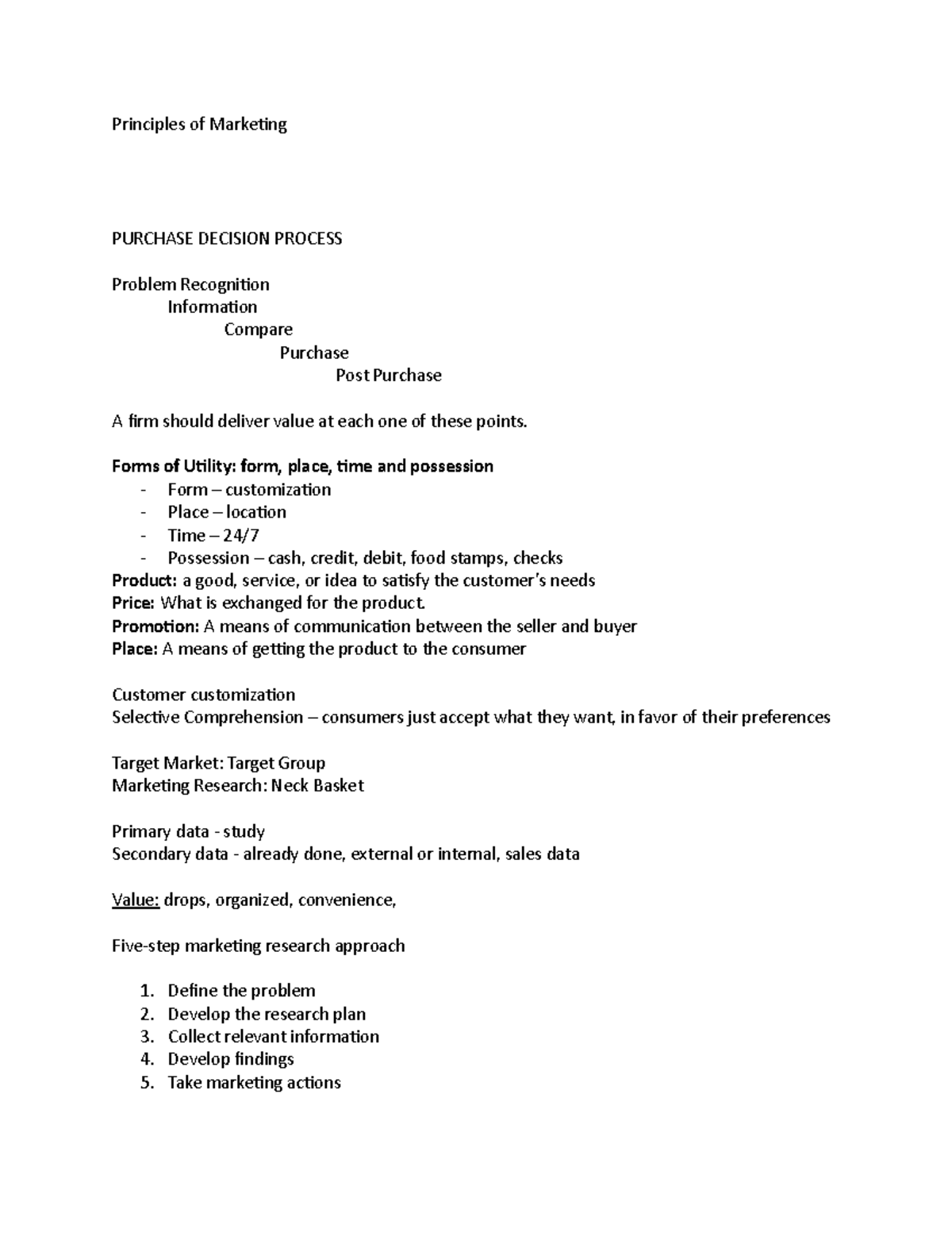 Marketing Notes - Principles of Marketing PURCHASE DECISION PROCESS ...