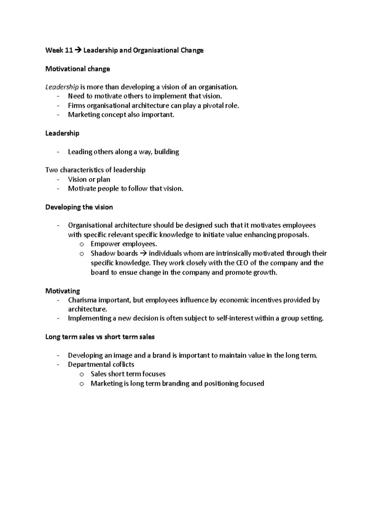 Week 11 - lib - w11 lecture notes - Week 11 Leadership and ...