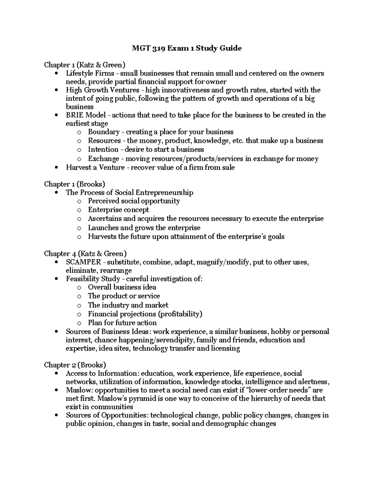 MGT 319 Exam 1 Study Guide - MGT 319 Exam 1 Study Guide Chapter 1 (Katz ...